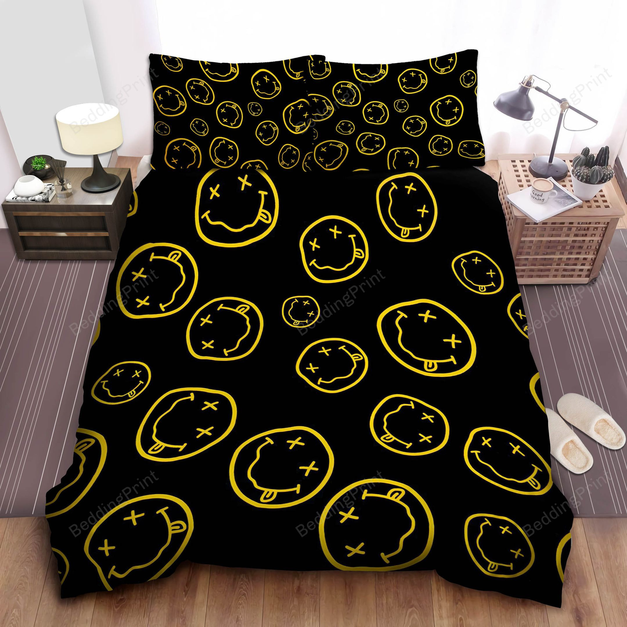 Nirvana Smiley Logo Pattern Bed Sheets Duvet Cover Bedding Sets Homefavo