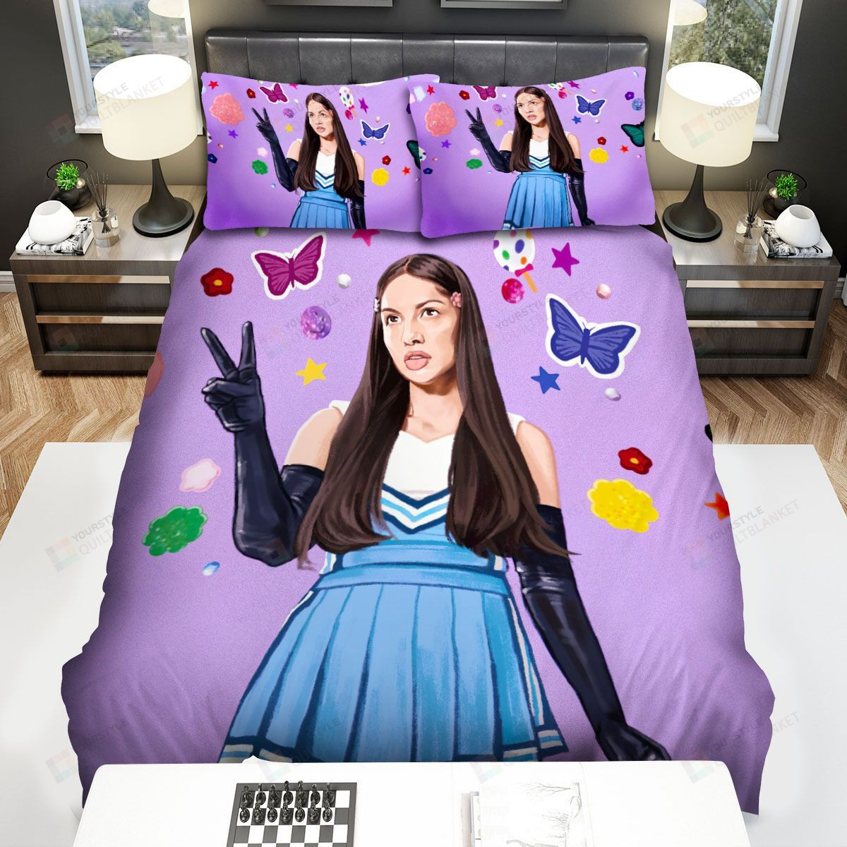 Olivia Rodrigo With Butterflies And Charm Decoration Art Bed Sheets Duvet Cover Bedding Sets
