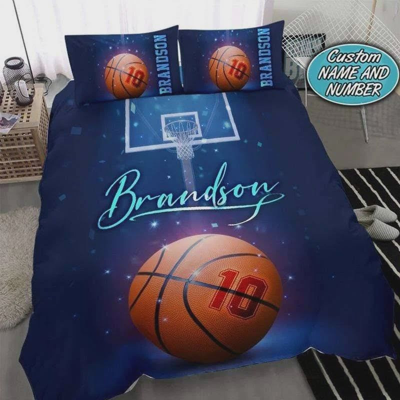 Personalized Basketball Ball On Court Bed Sheets Duvet Cover Bedding
