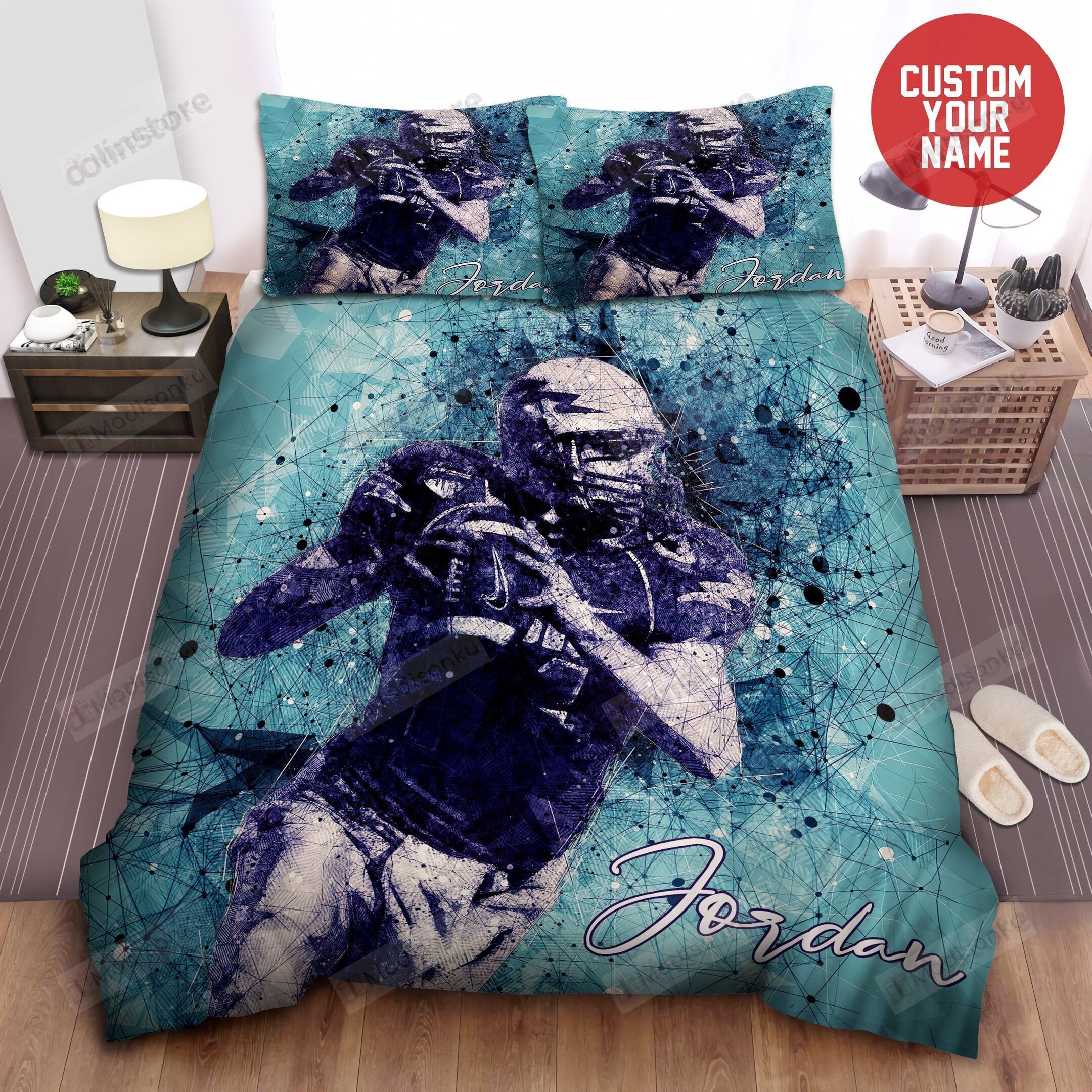 Personalized Cool American Football Player Art Bed Sheets Spread