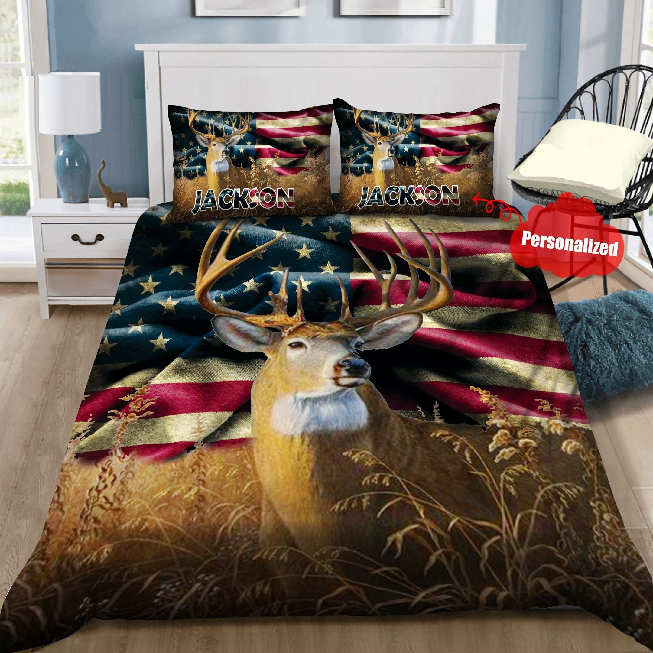 Personalized Deer Hunting American Flag Duvet Cover Bedding Sets Perfect Ts For Deer Hunting 1240