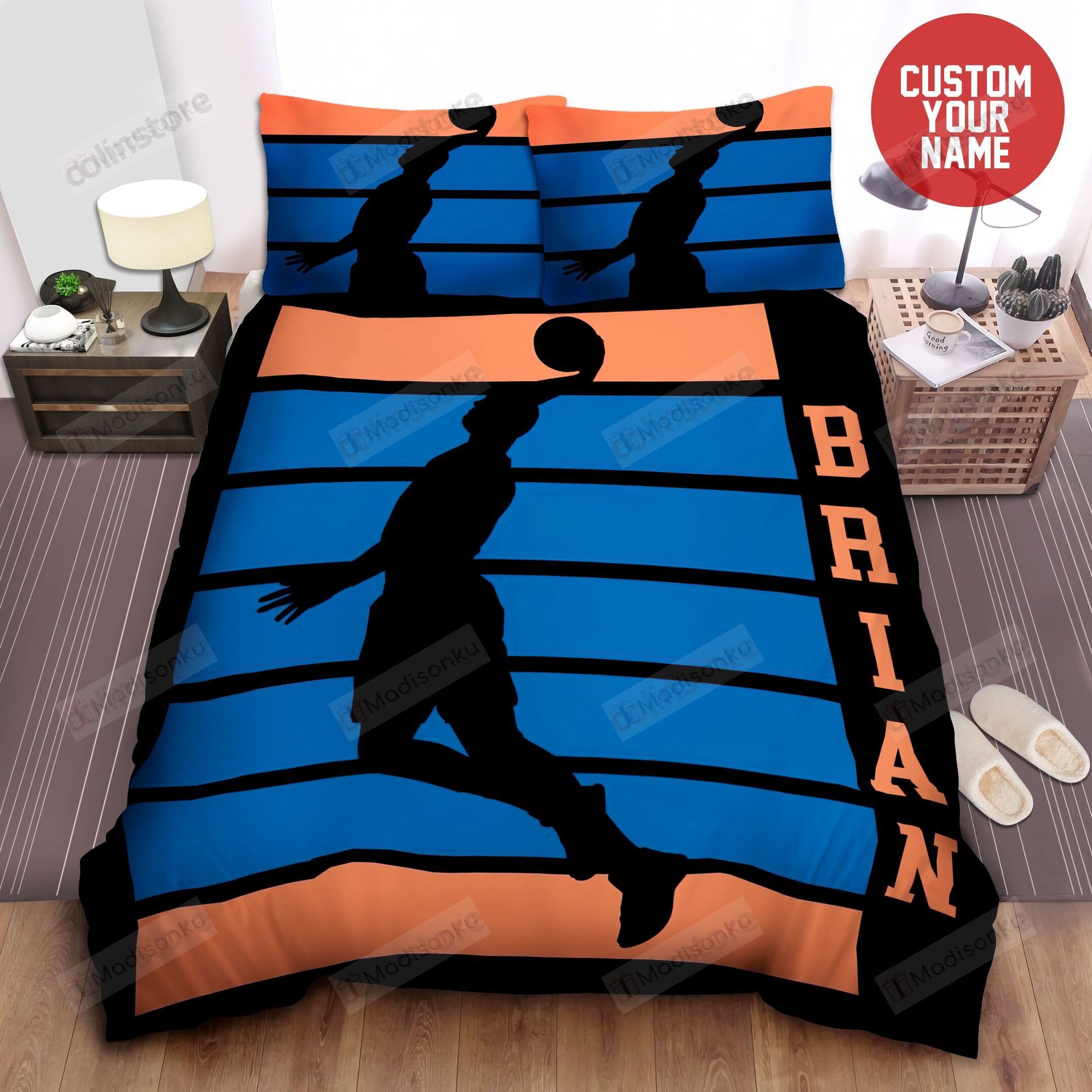 Personalized Dunking Basketball Player Shadow Bed Sheets Spread ...