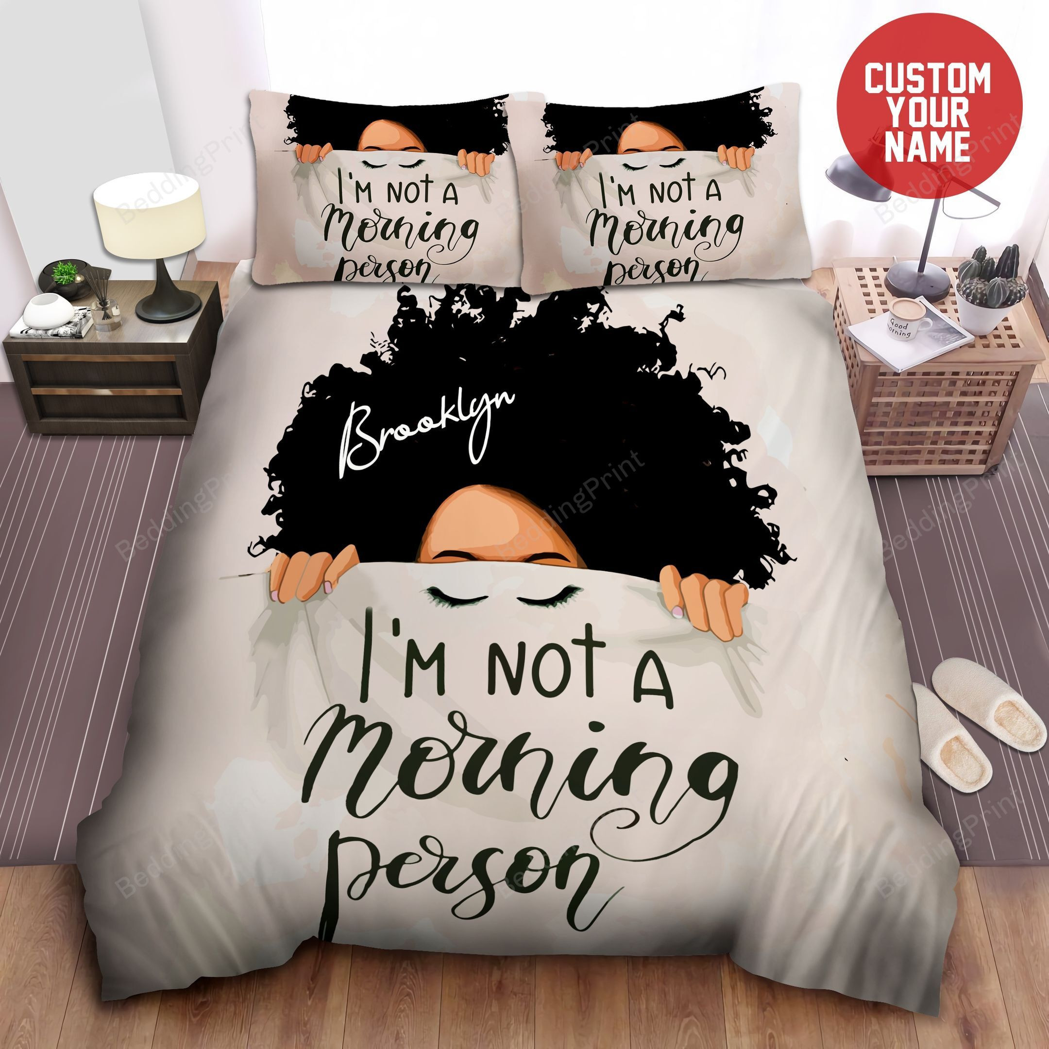 Personalized I Am Not A Morning Person Black Girl Bed Sheets Duvet ...