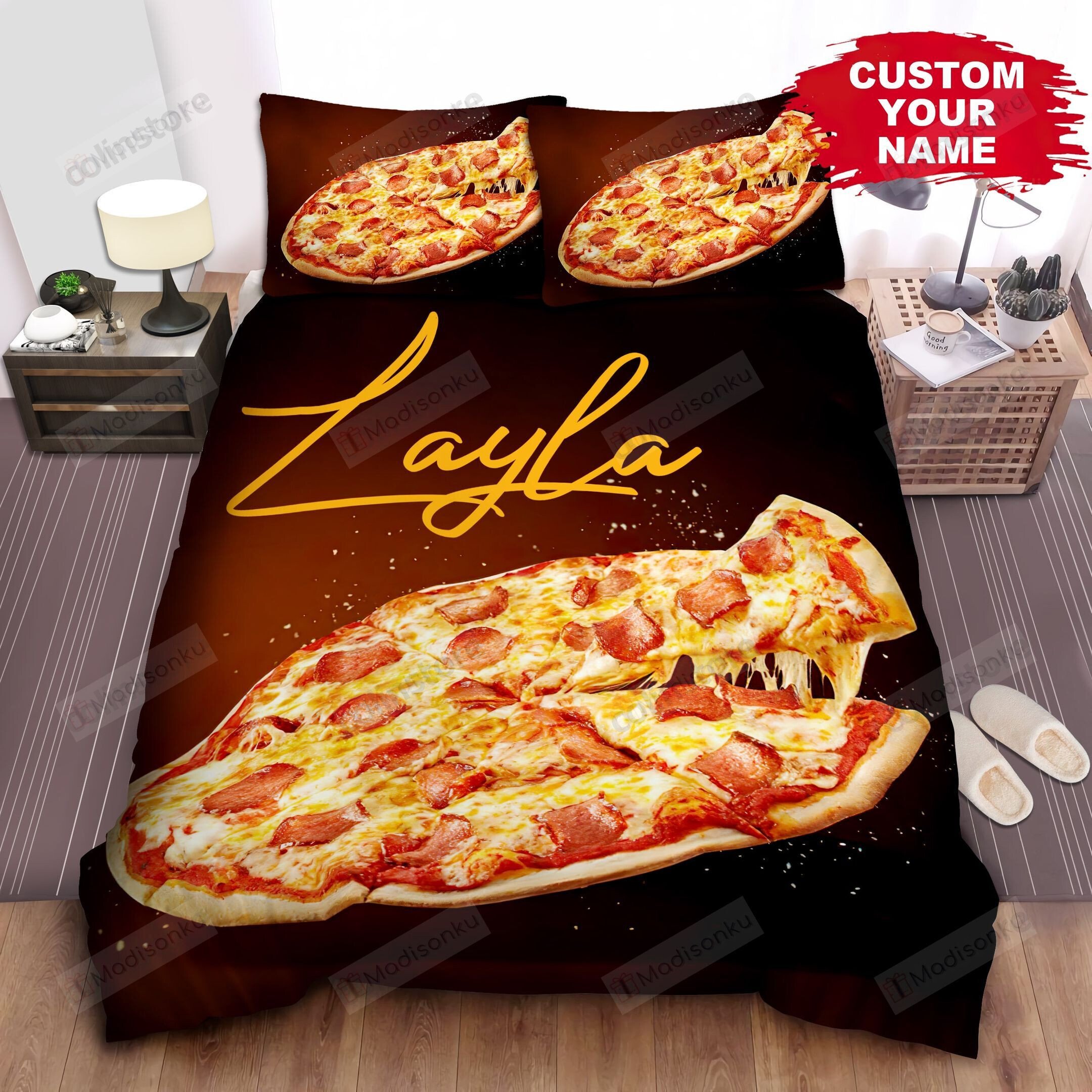 Personalized Mozzarella Cheese Pizza Photograph Bed Sheet Spread Comforter Duvet Cover Bedding