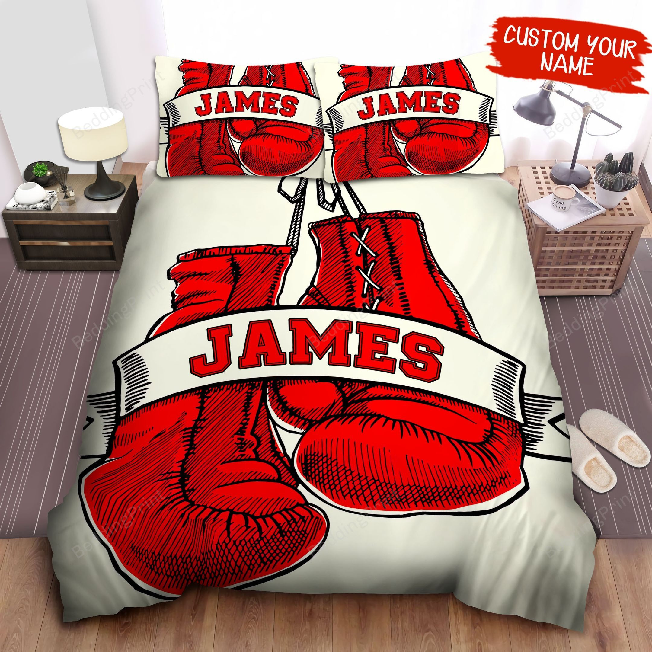 Personalized Red Boxing Gloves Drawing Bed Sheets Duvet Cover Bedding ...