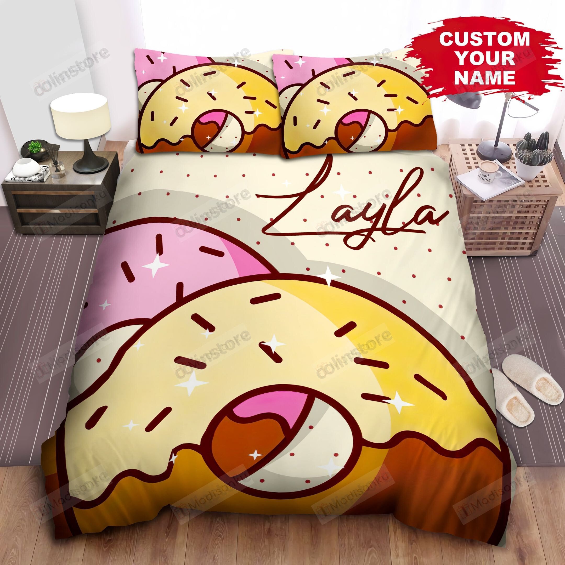Personalized Sparkle Donut Drawing Bed Sheets Spread Comforter Duvet