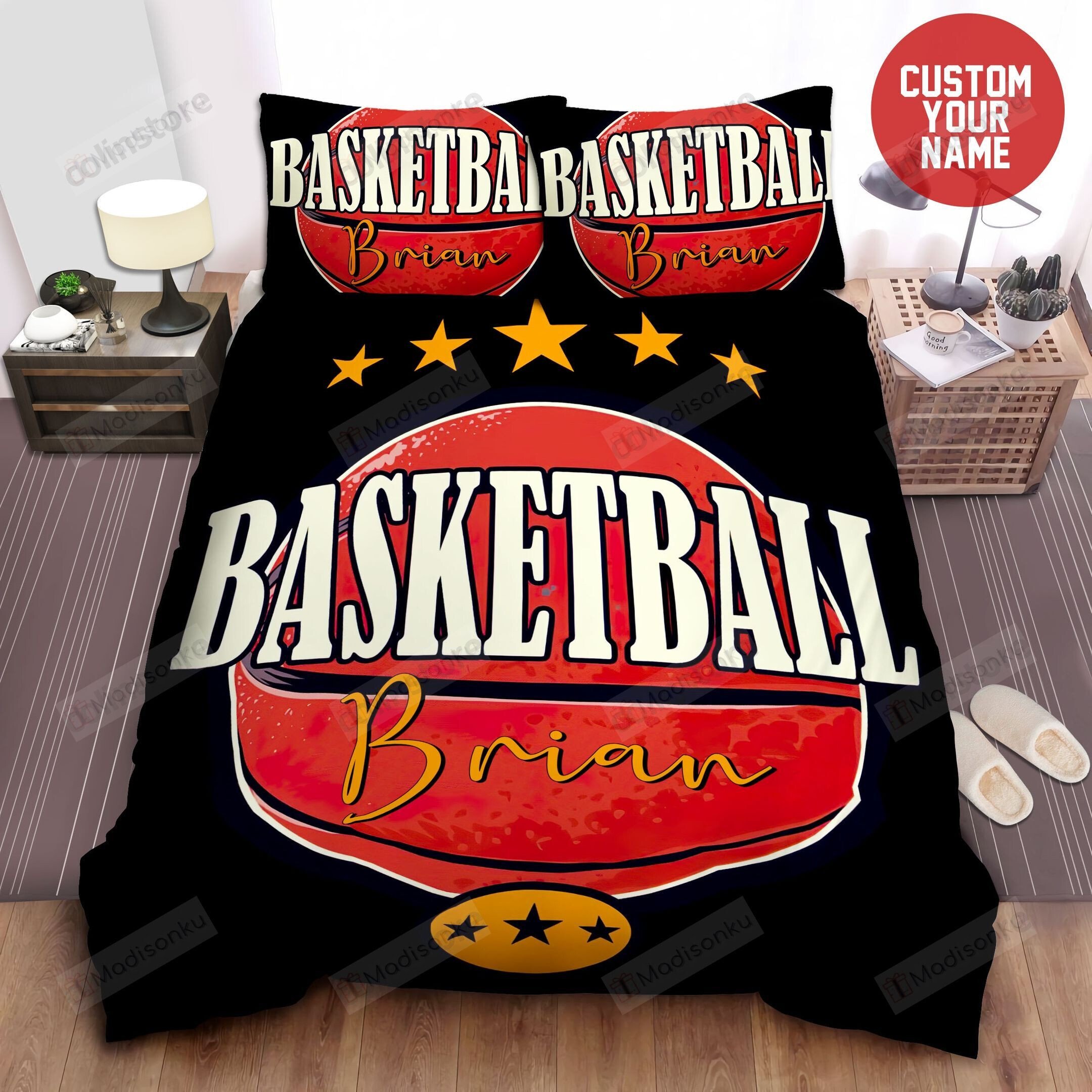 Personalized Stars Basketball Ball On Black Background Bed Sheets ...