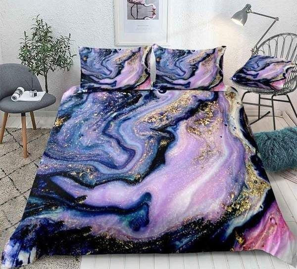 Purple Gold Luxury Marble Bed Sheets Duvet Cover Bedding Sets - HomeFavo