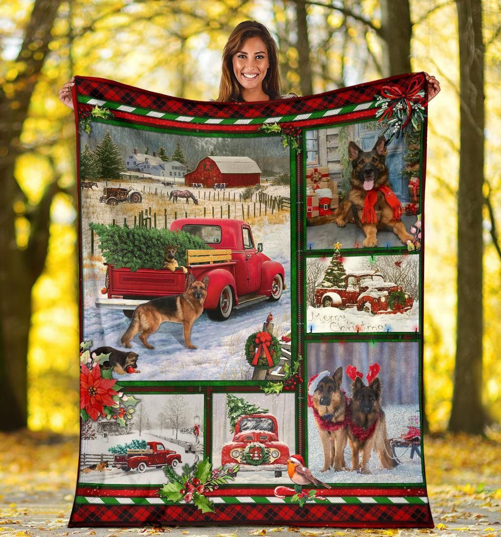Red Truck Dog Blanket German Shepherd Red Truck Christmas Fleece