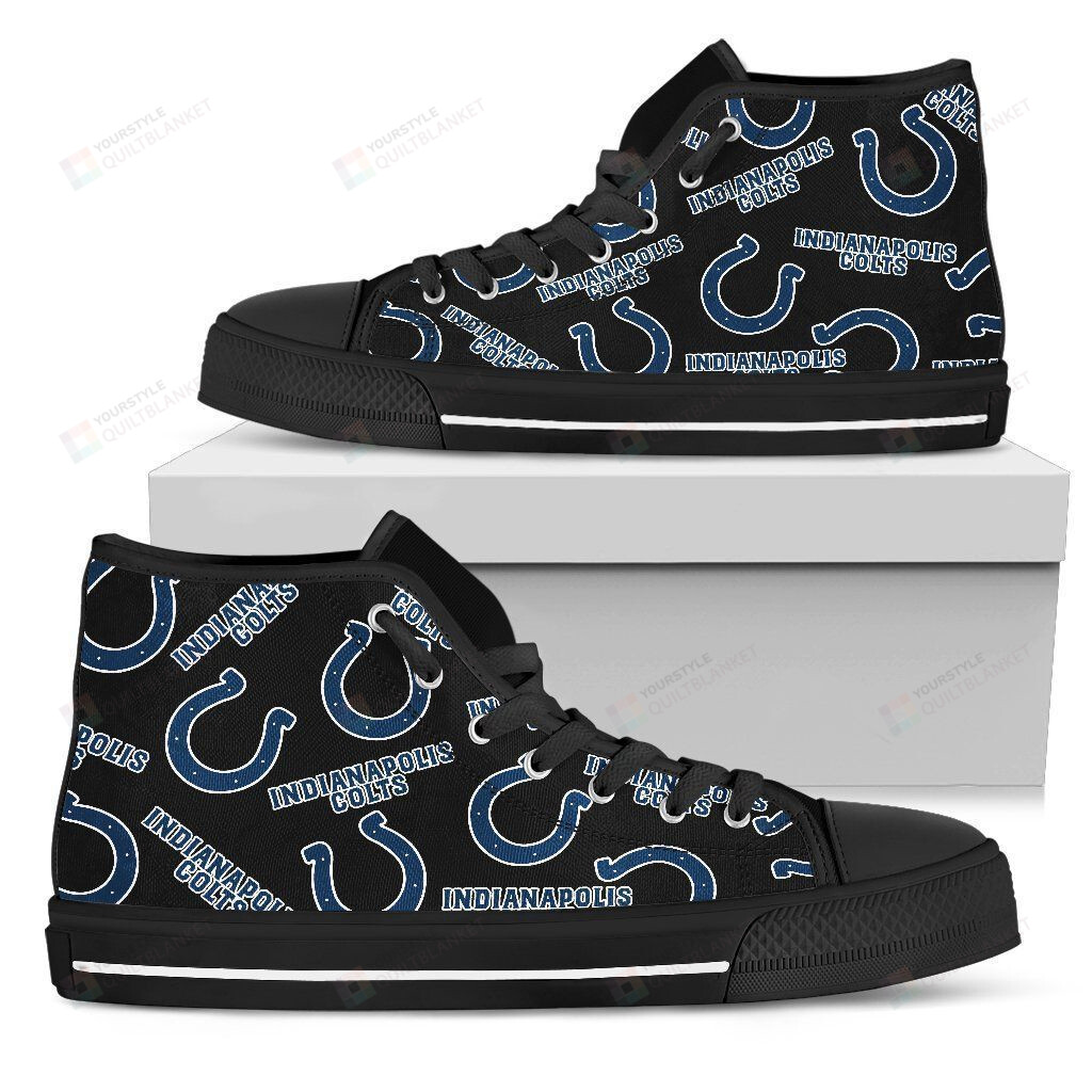 Script Logo Pattern Indianapolis Colts NFL Canvas High Top Shoes - HomeFavo