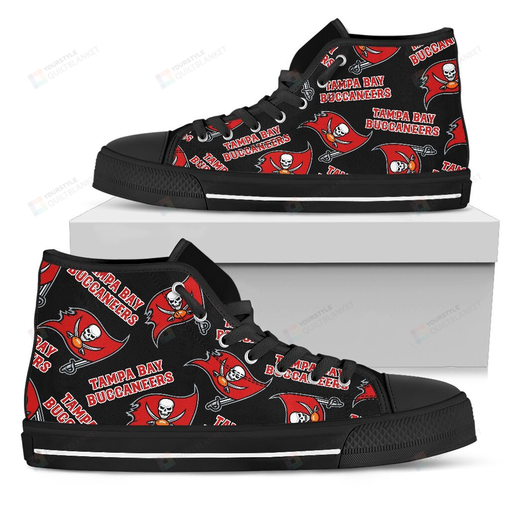 Script Logo Pattern Tampa Bay Buccaneers High Top Shoes - HomeFavo