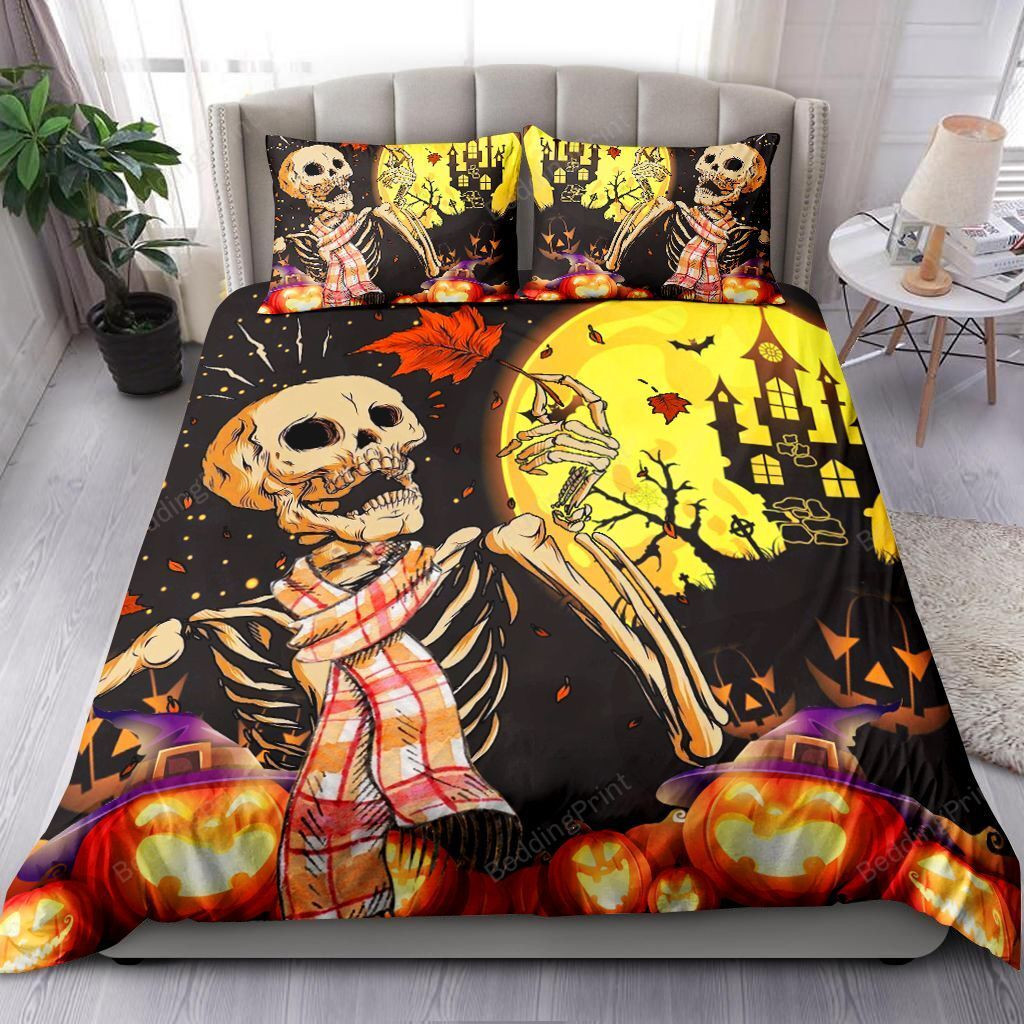 Skeleton And Pumpkin Halloween Bed Sheets Duvet Cover Bedding Sets