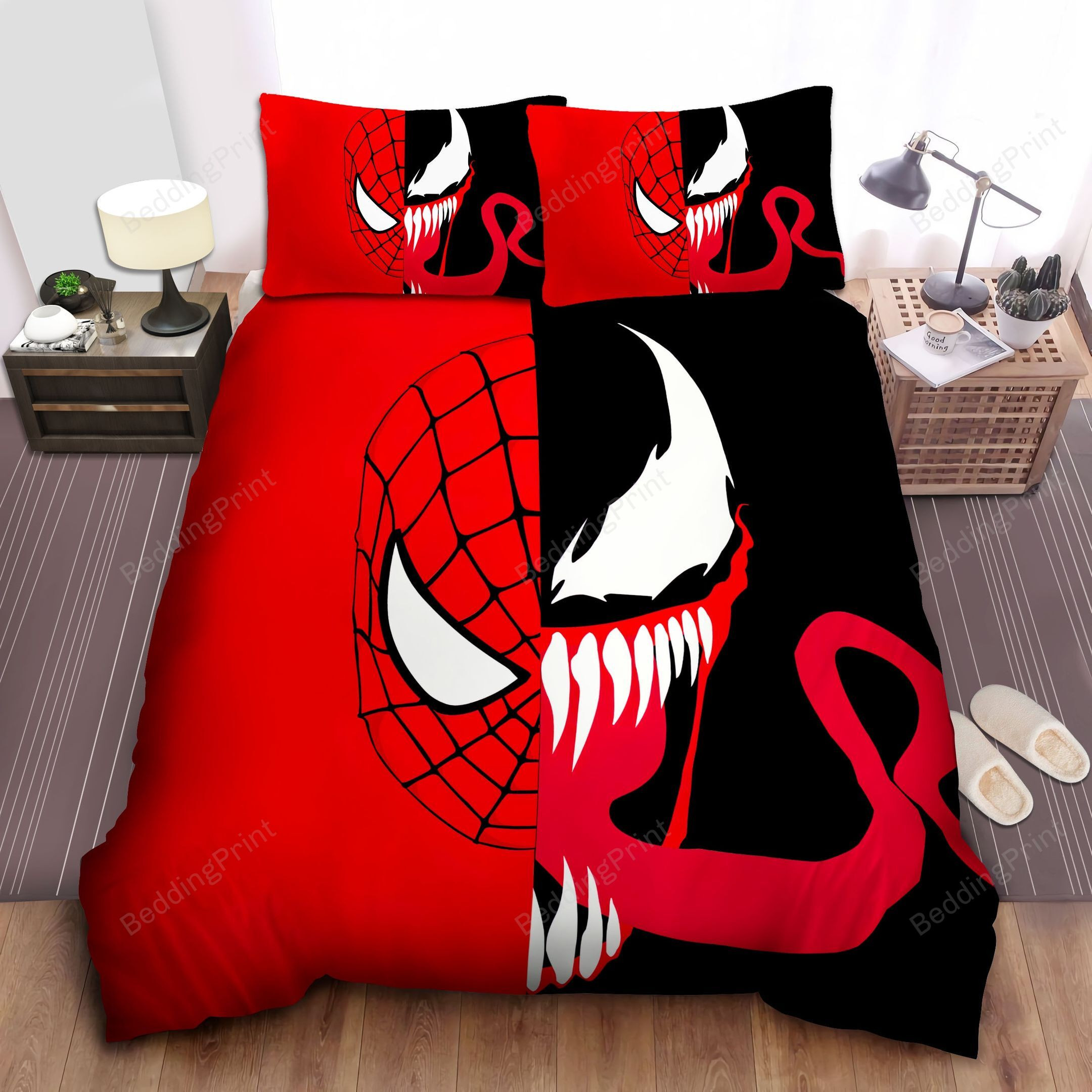 Spider-Man And Venom Split Face Art Bed Sheets Duvet Cover Bedding Sets ...