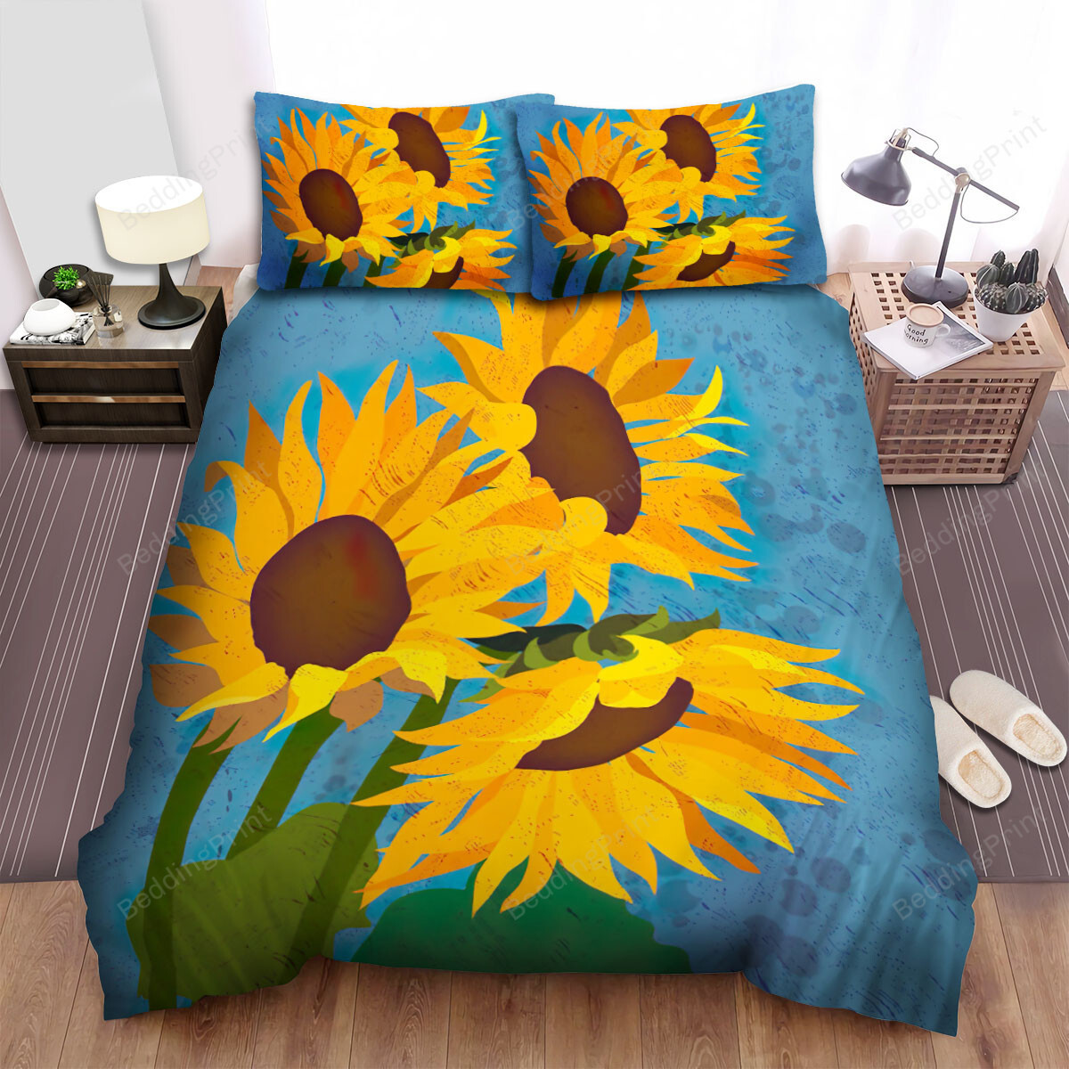 Sunflower Watercolor Drawing Bed Sheets Duvet Cover Bedding Sets HomeFavo