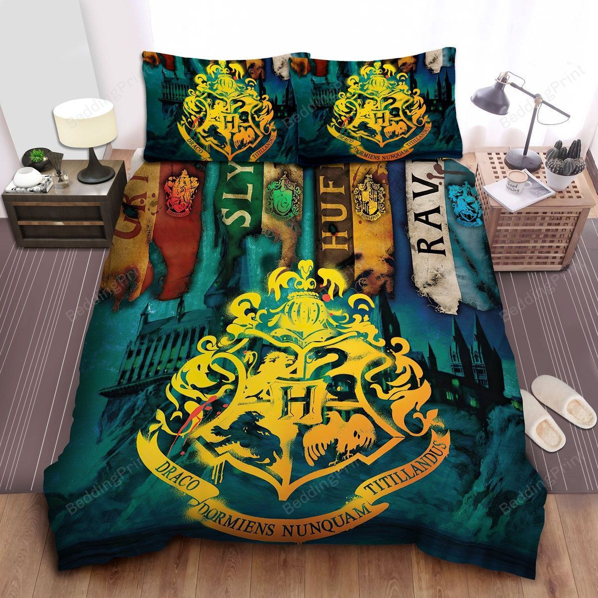 Symbols Of Hogwarts And The Four House Artwork Bed Sheets Duvet Cover ...