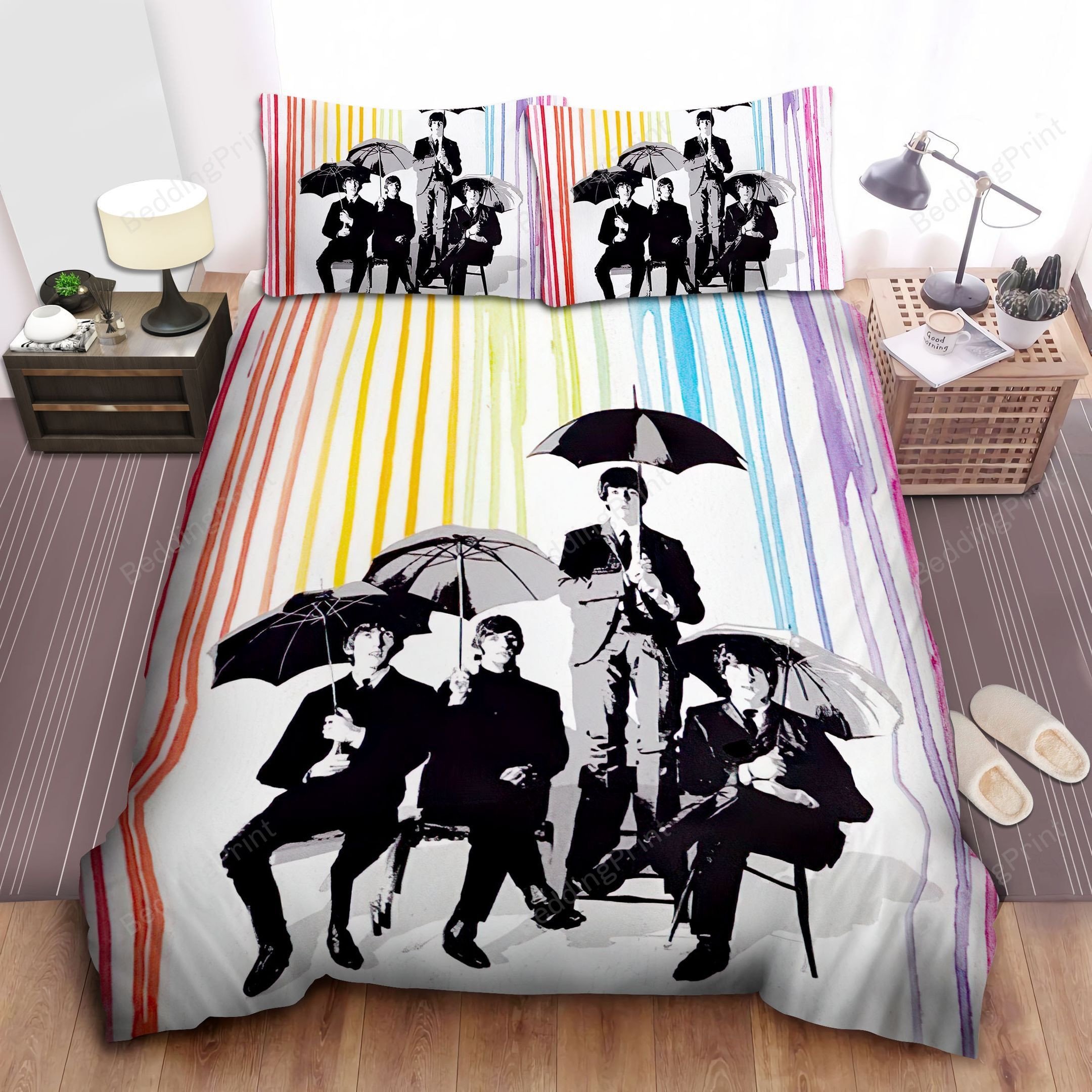 The Beatles Umbrella Fellas Under Rainbow Bed Sheet Duvet Cover Bedding ...