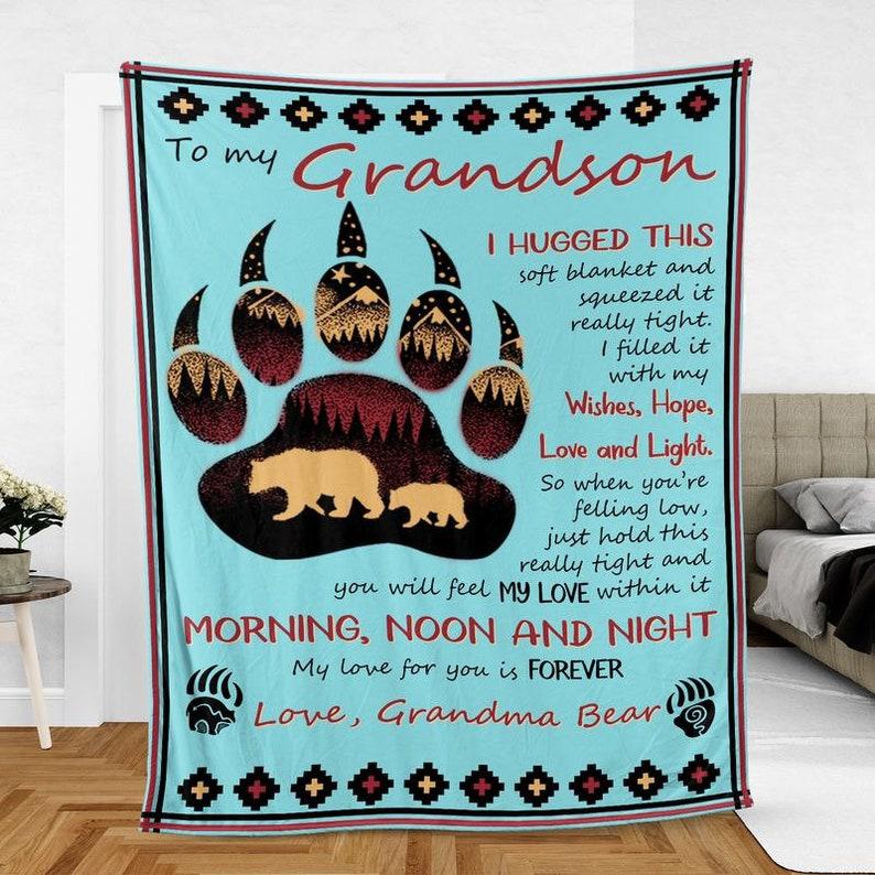 To My Grandson Blanket From Grandma Bear- Bear Paw Blanket - HomeFavo