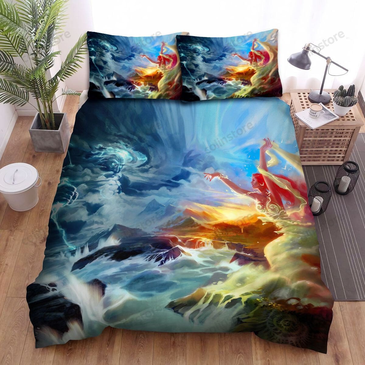 Zeus Greek God Of Thunder Vs Sea Mither Artwork Bed Sheets Spread Duvet ...