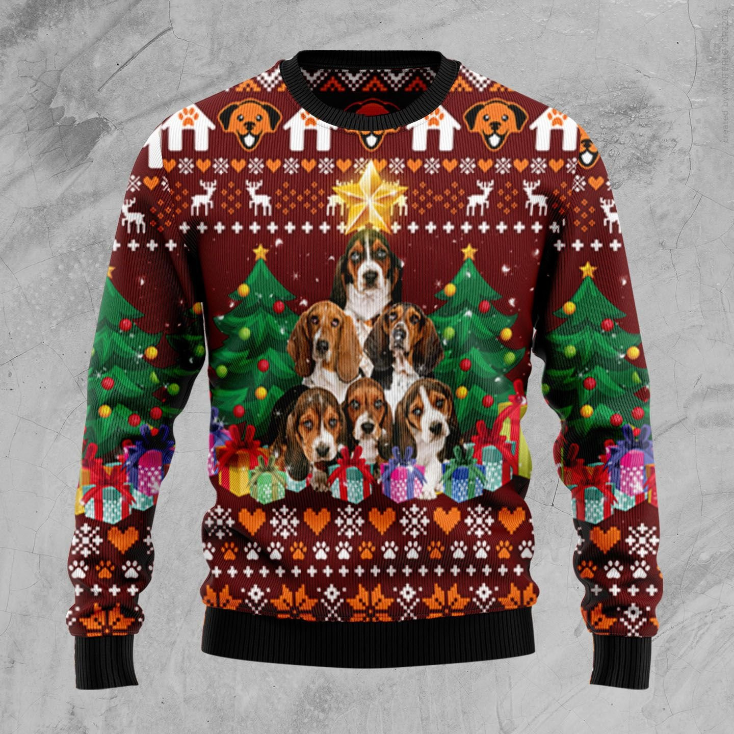 Buy Basset Hound Pine Tree D2809 Ugly Christmas Sweater - HomeFavo