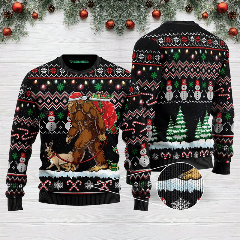 Buy Bigfoot Pug Ugly Christmas Sweater All Over Print Sweatshirt Ugly