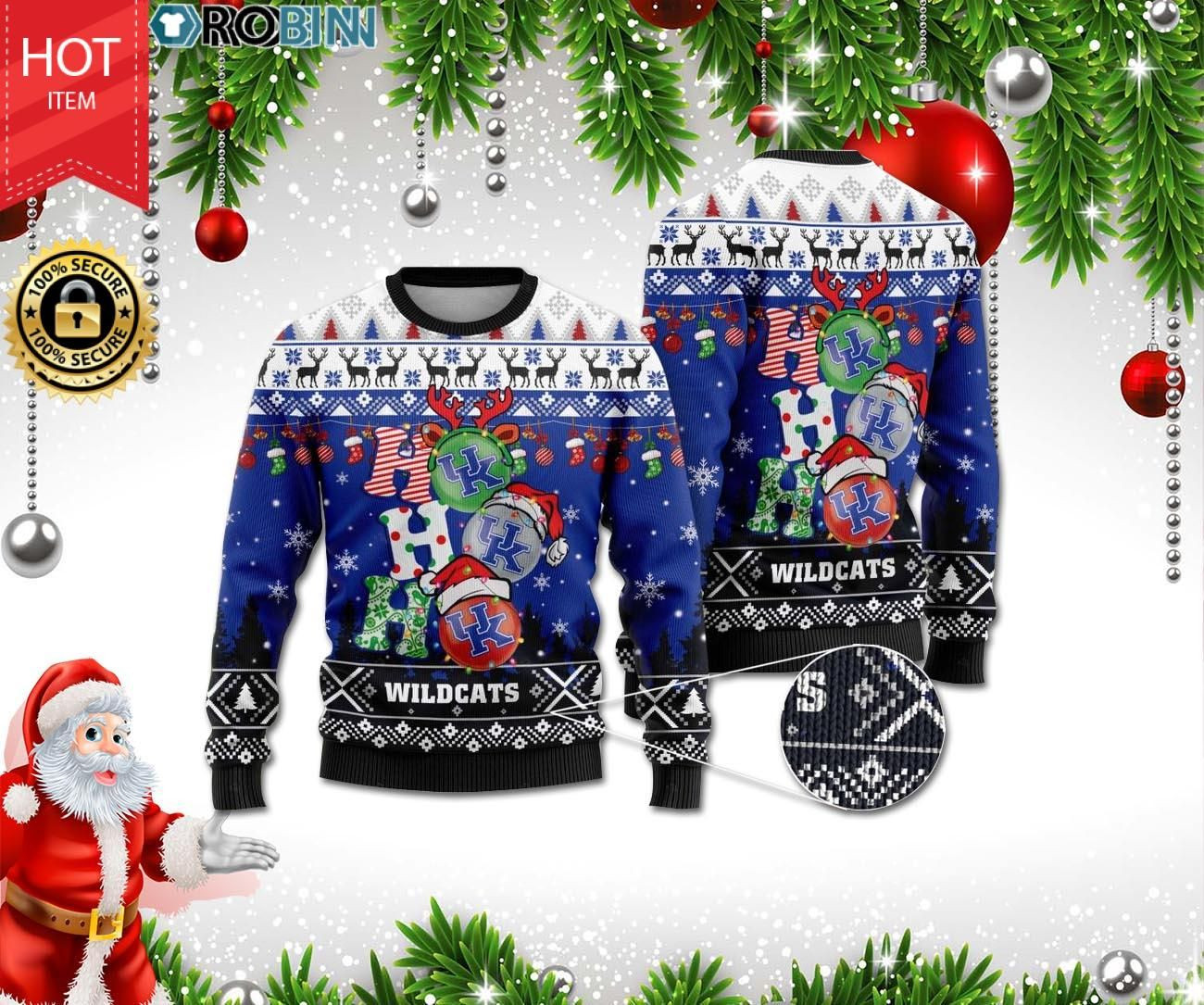 Buy Kentucky Wildcats Ho Ho Ho 3D Print Christmas Wool Sweater HomeFavo