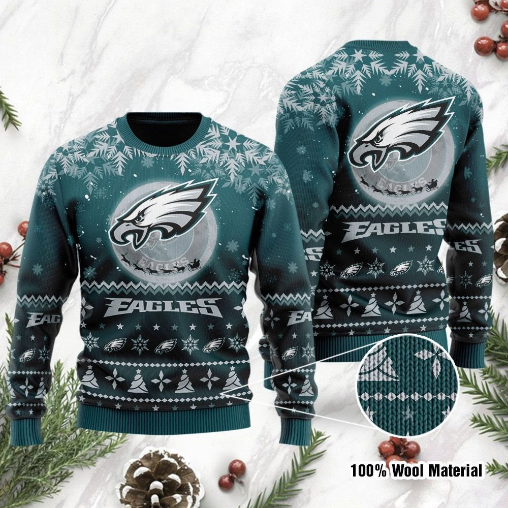 Buy Philadelphia Eagles Santa Claus In The Moon Ugly Christmas Sweater ...