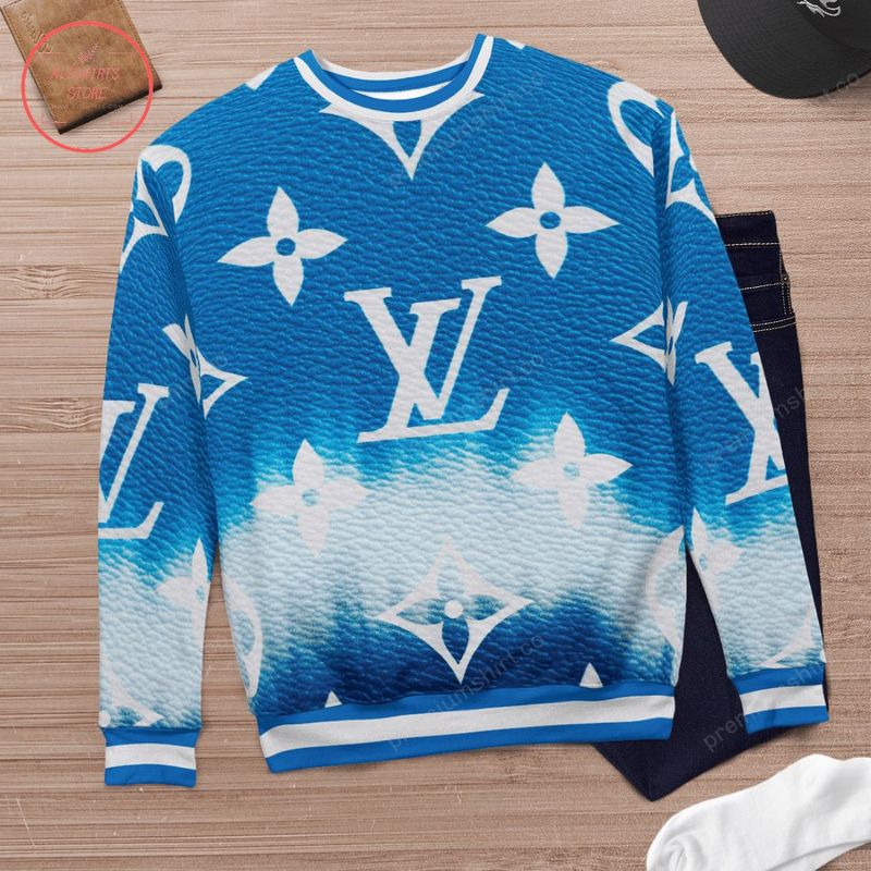 Buy Louis Vuitton Blue Lv Ugly Christmas Sweater 3D Sweater - HomeFavo