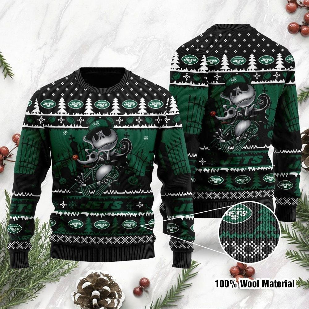 Buy New York Jets Ugly Sweater Jack Skellington Halloween Ugly ...