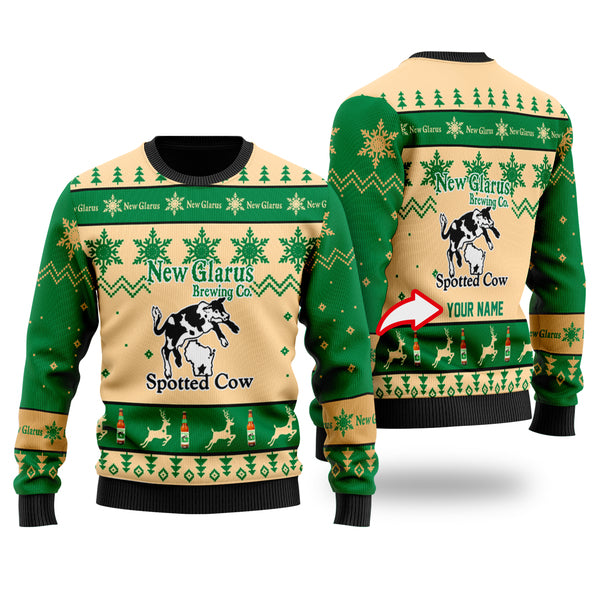Buy Personalized Funny Spotted Cow Beer Ugly Christmas Sweater - HomeFavo