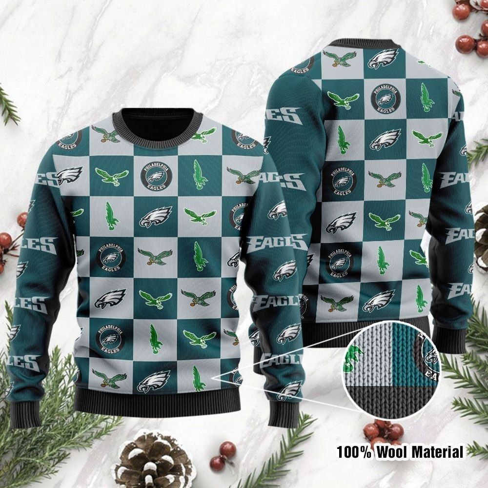 Buy Philadelphia Eagles Ugly Sweater Logo Checkered Flannel Design Ugly ...