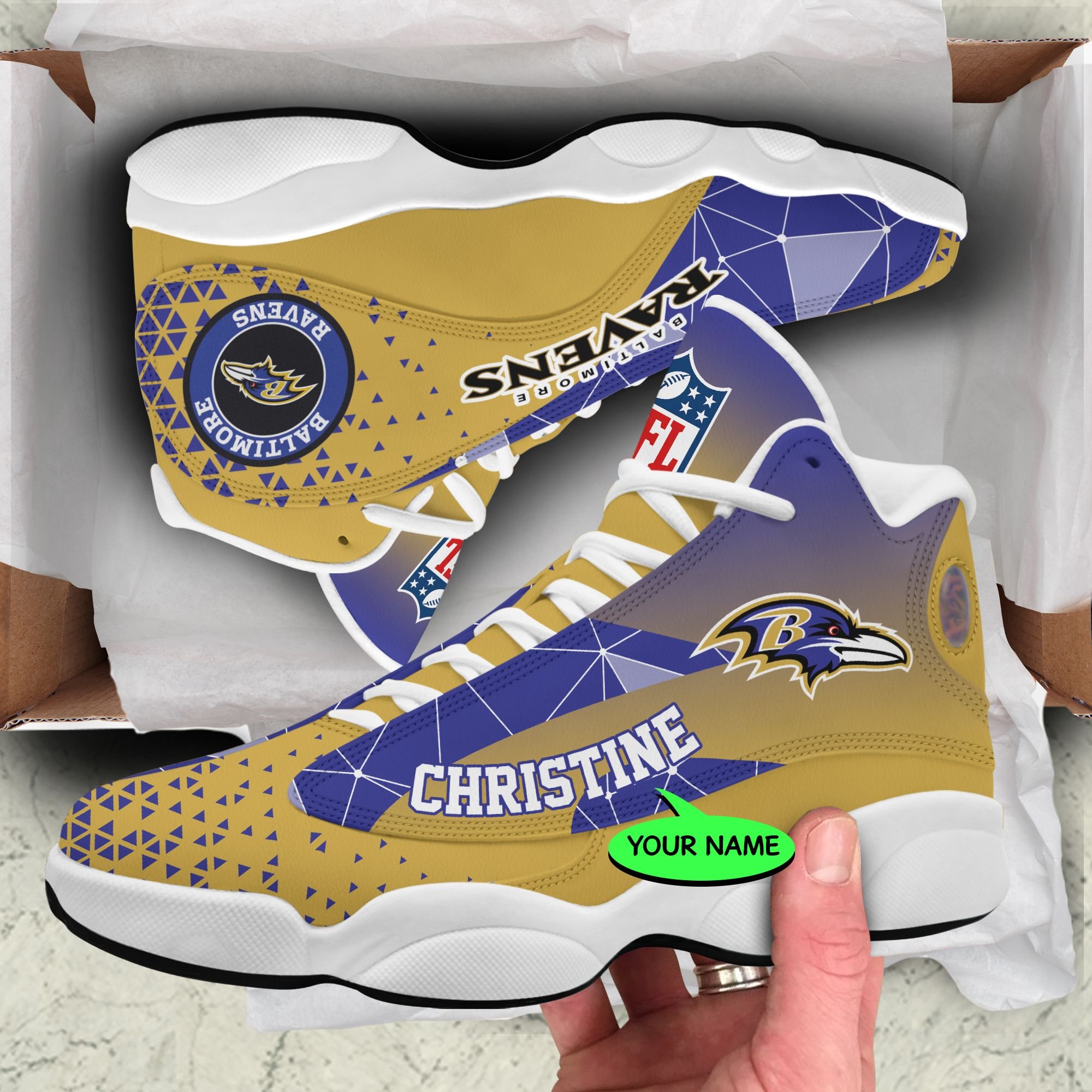 Baltimore Ravens Nfl Shoes Jordan JD13 Shoes Triangle Personalized ...