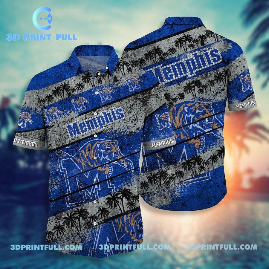 Beach Memphis Tigers Logos Hawaiian shirt men blue