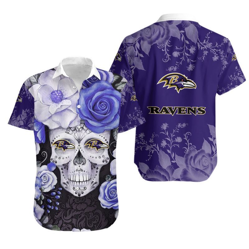 Buy Baltimore Ravens Skull NFL Gift For Fan Hawaiian Graphic Print Short