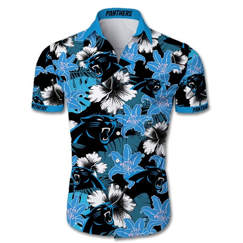 Buy Beach Shirt Carolina Panthers Hawaiian Shirt Tropical Flower Short Sleeve Slim Fit Body