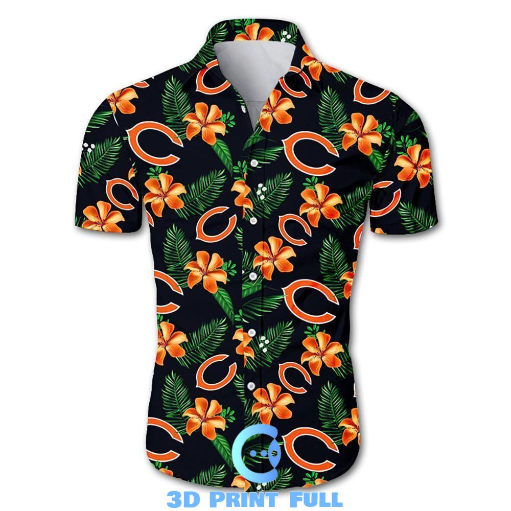 Buy Beach Shirt NFL Chicago bears tropical flower Hawaiian Shirt White