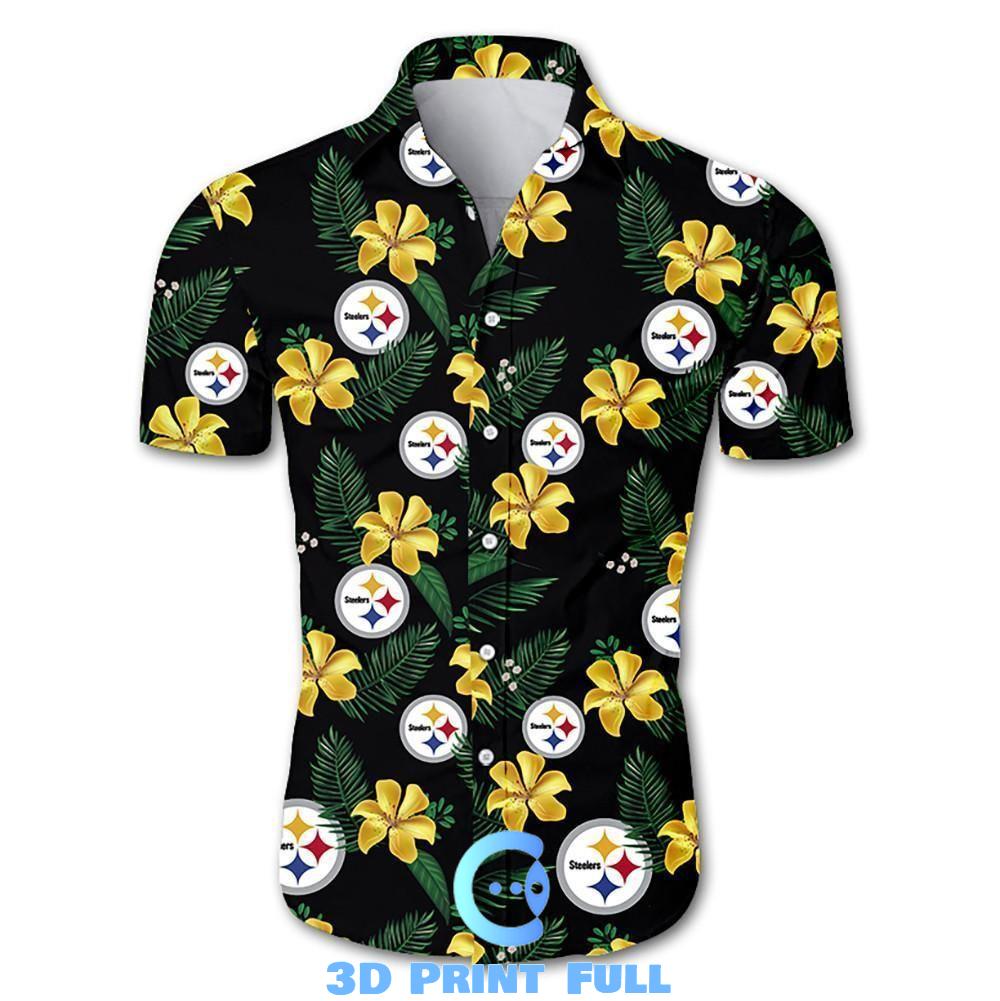 Buy Beach Shirt NFL Pittsburgh Steelers tropical flower Hawaiian Shirt