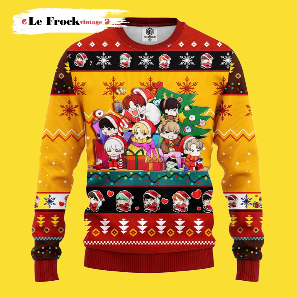 Buy Bts Army Chibi Cute Ugly Christmas Sweater Yellow 1 - Travis Scott ...
