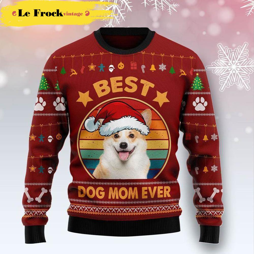 Buy Cardigan Welsh Corgi Best Dog Mom Ever Dog Ugly Christmas Sweater ...