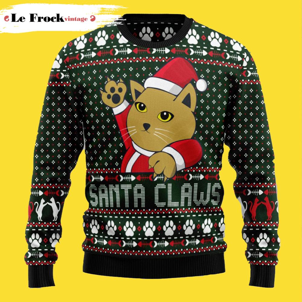 Buy Cat Santa Claws Christmas Cat Ugly Christmas Sweater - Travis Scott ...