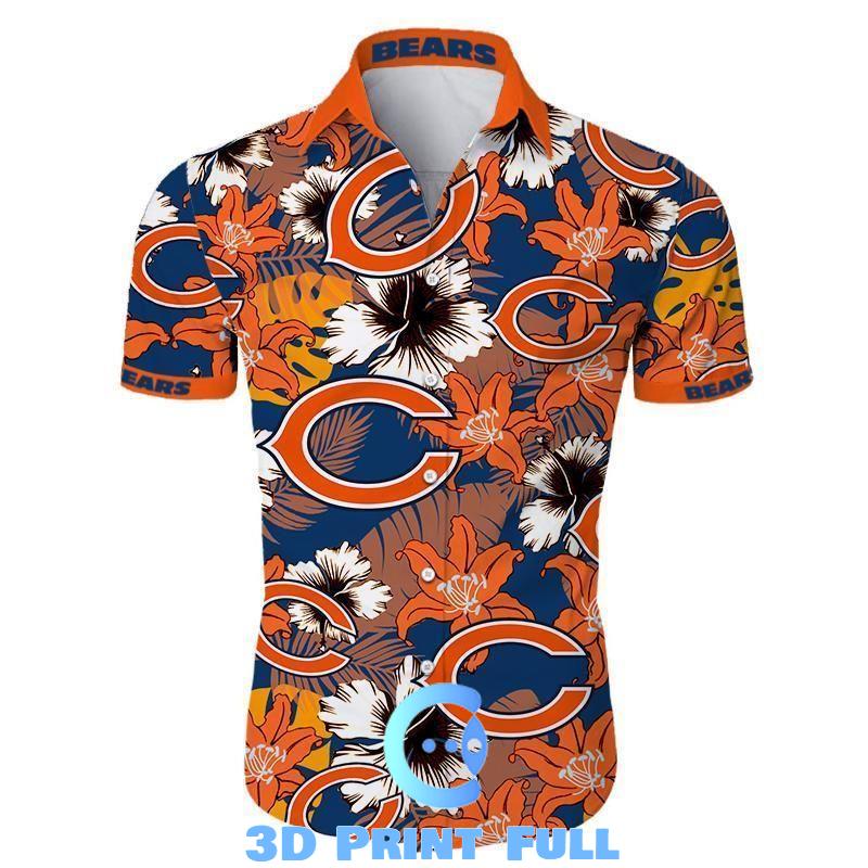 Buy Chicago Bears NFL Hawaiian Shirt Tropical Flower Short Sleeve Slim Fit Body