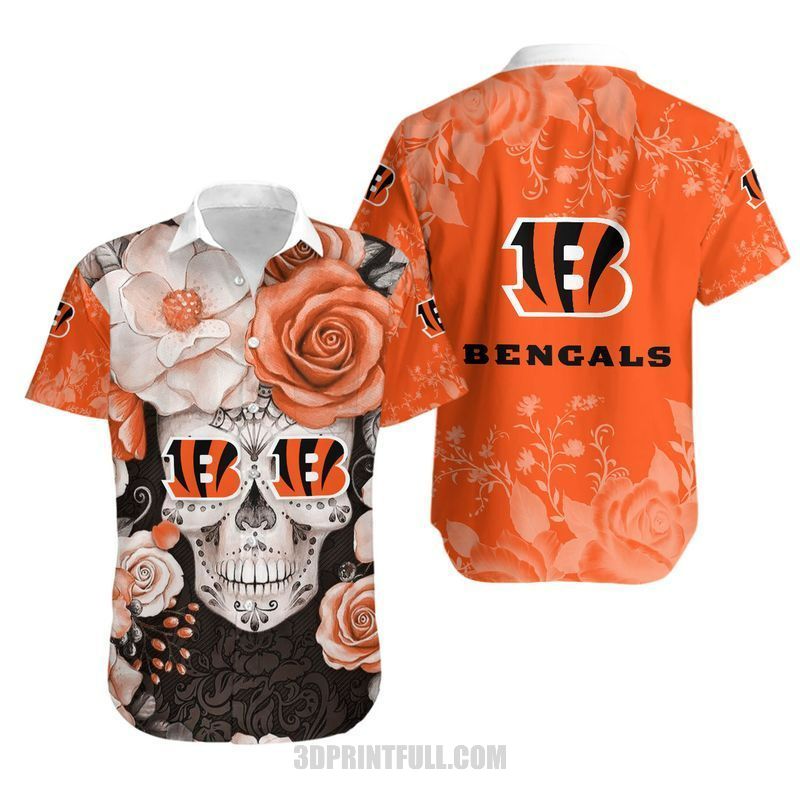 Buy Cincinnati Bengals Skull NFL Gift For Fan Hawaiian Graphic Print Short