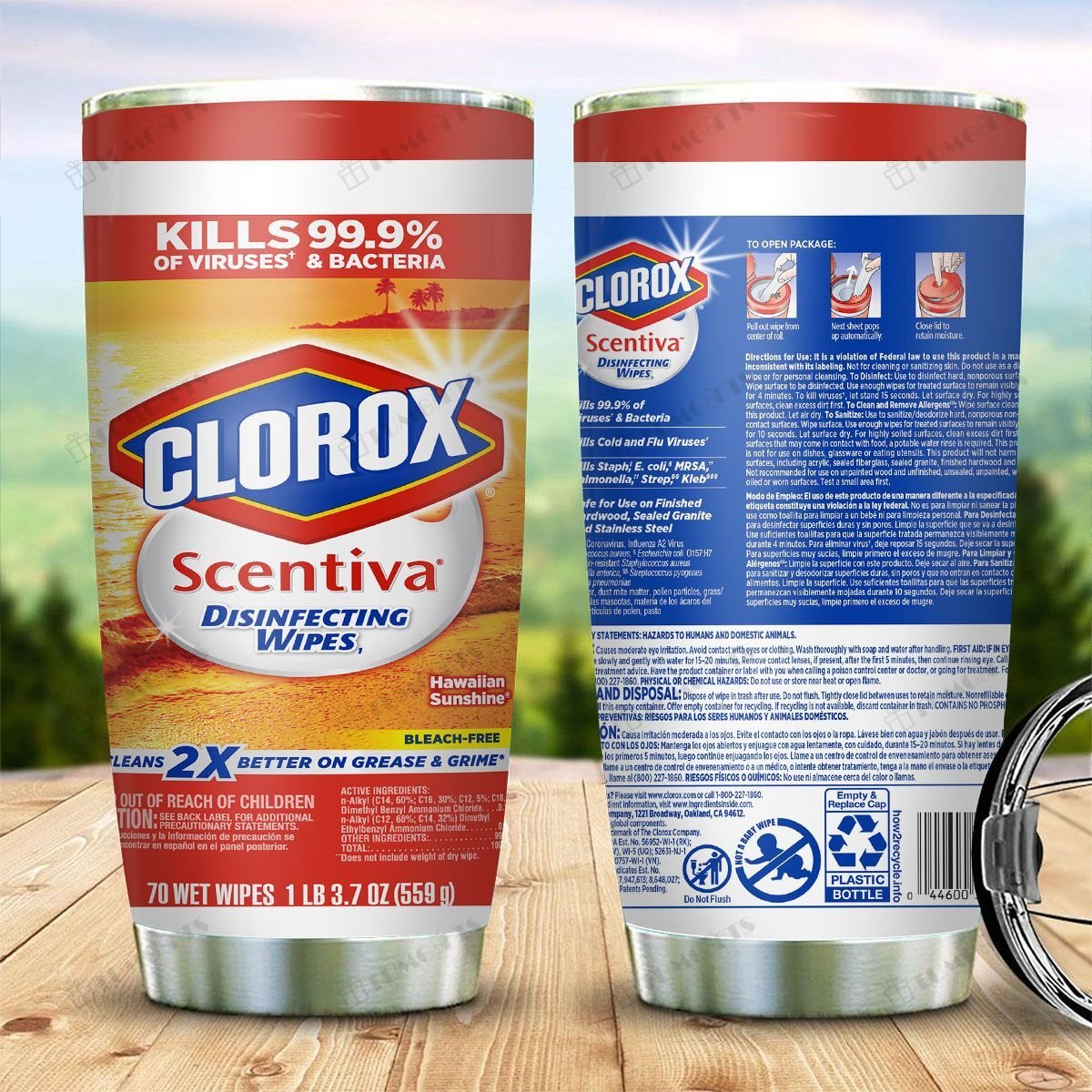 Clorox Disinfecting Wipes Hawaiian Sunshine Label Stainless Steel Tumbler