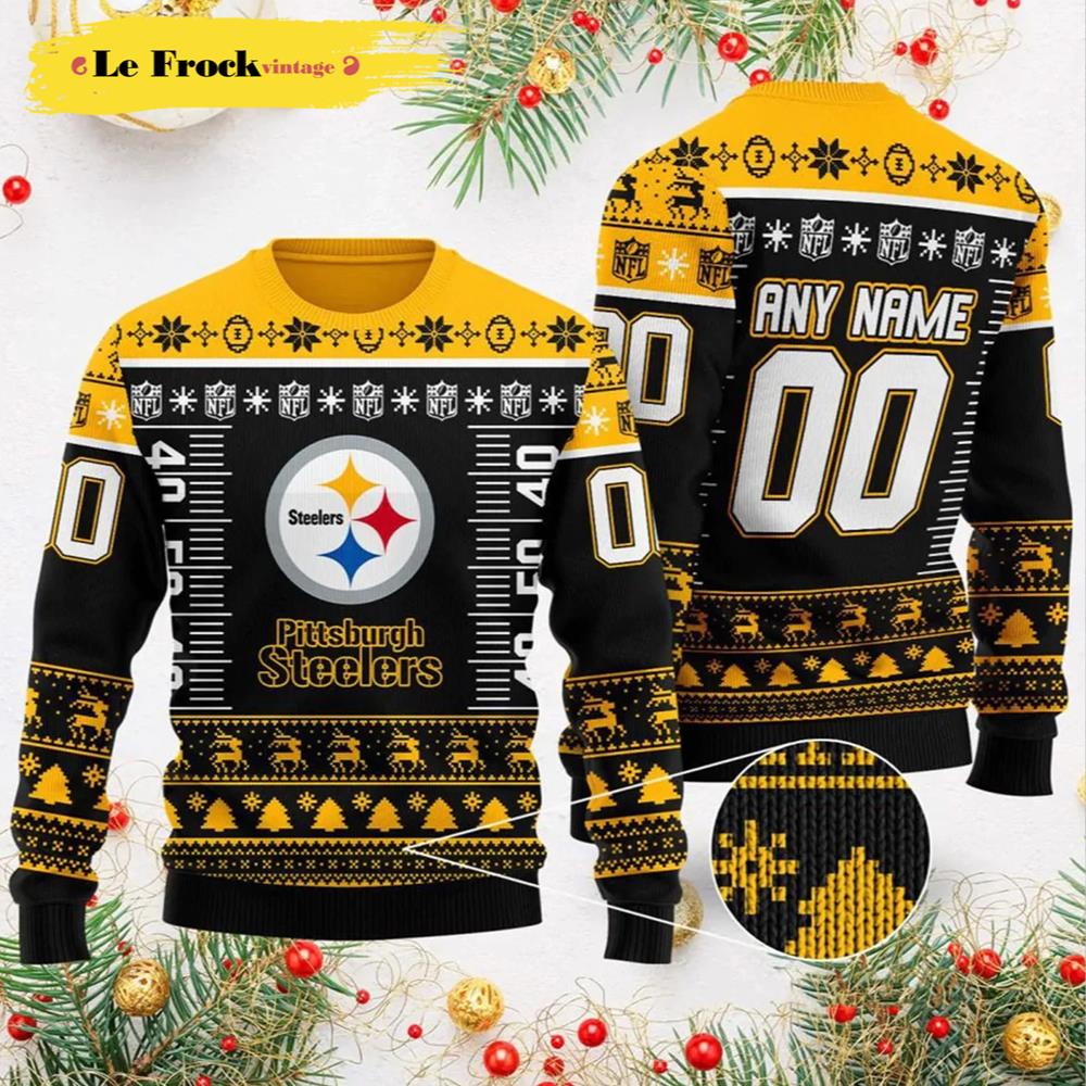 Buy Custom Name Number NFL Logo Pittsburgh Steelers Ugly Christmas ...