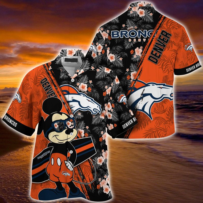 Buy Denver Broncos NFL Summer Hawaiian Shirt Mickey And Floral Pattern