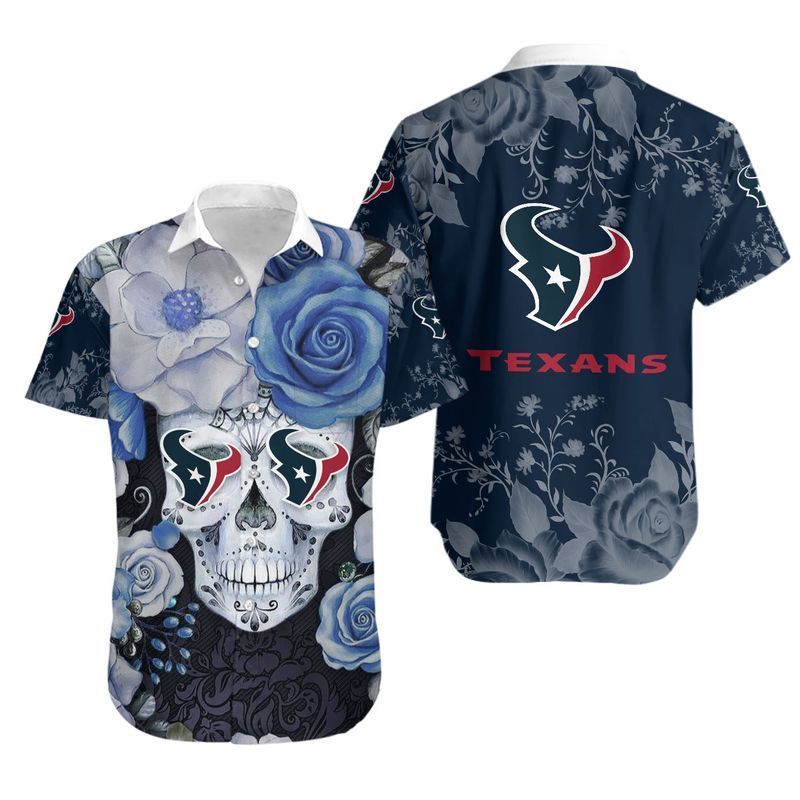 Buy Houston Texans Skull NFL Gift For Fan Hawaiian Graphic Print Short Sle