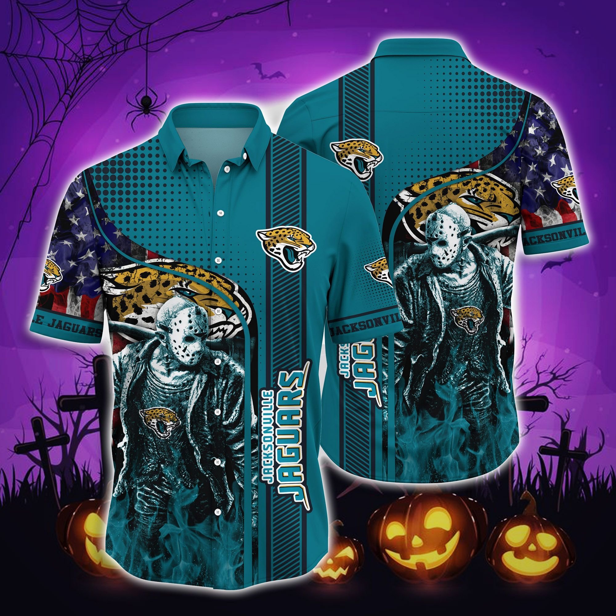 Buy Jacksonville Jaguars Halloween-aloha shirt halloween hawaiian shirts hawaiian shirts for men hawaiian shirts for women