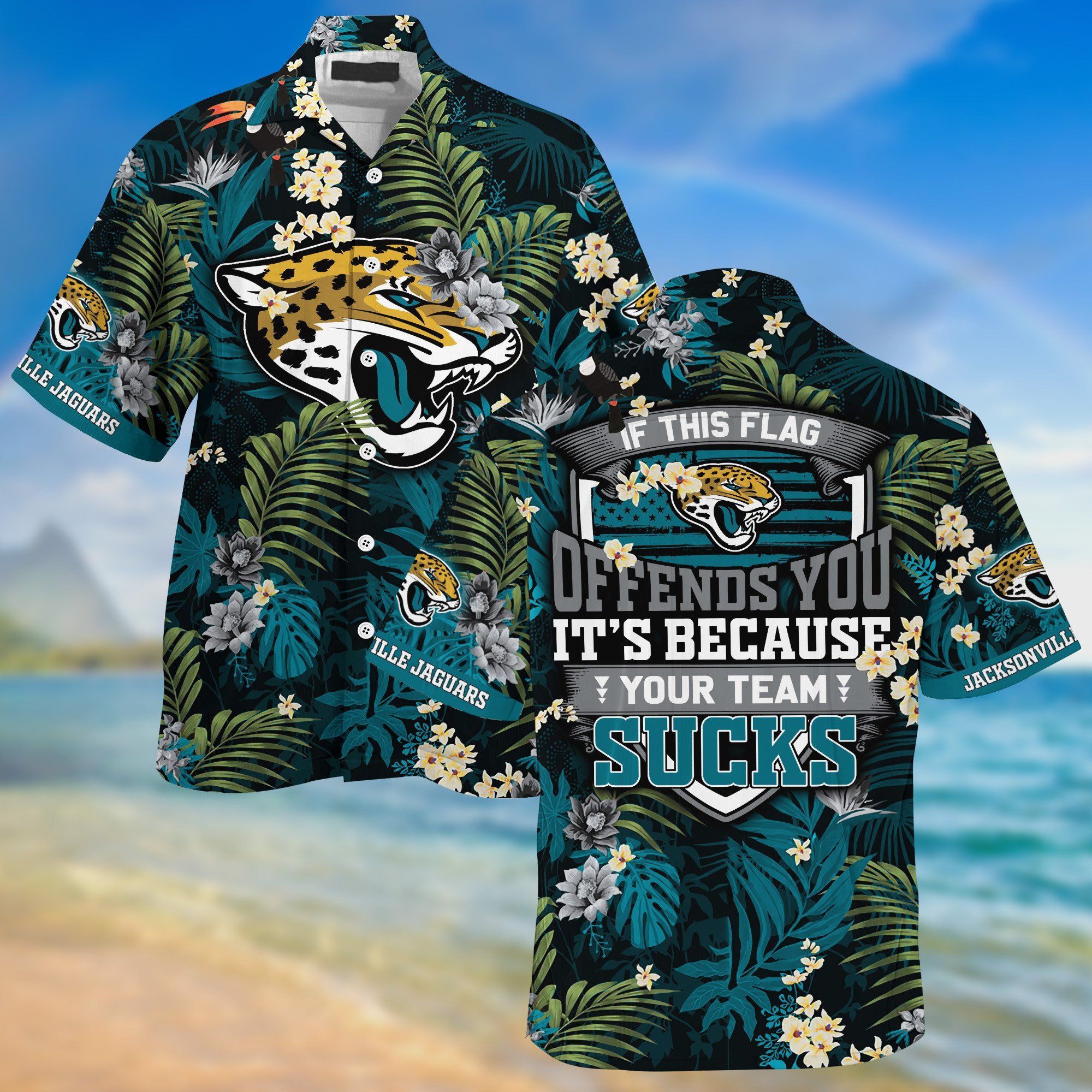 Buy Jacksonville Jaguars NFL Summer Hawaiian Shirt And Shorts With Tropical Patterns