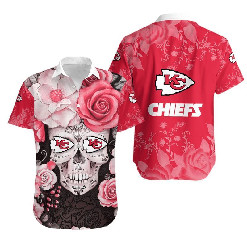 Buy Kansas City Chiefs Skull NFL Gift For Fan Hawaiian Graphic Print Short