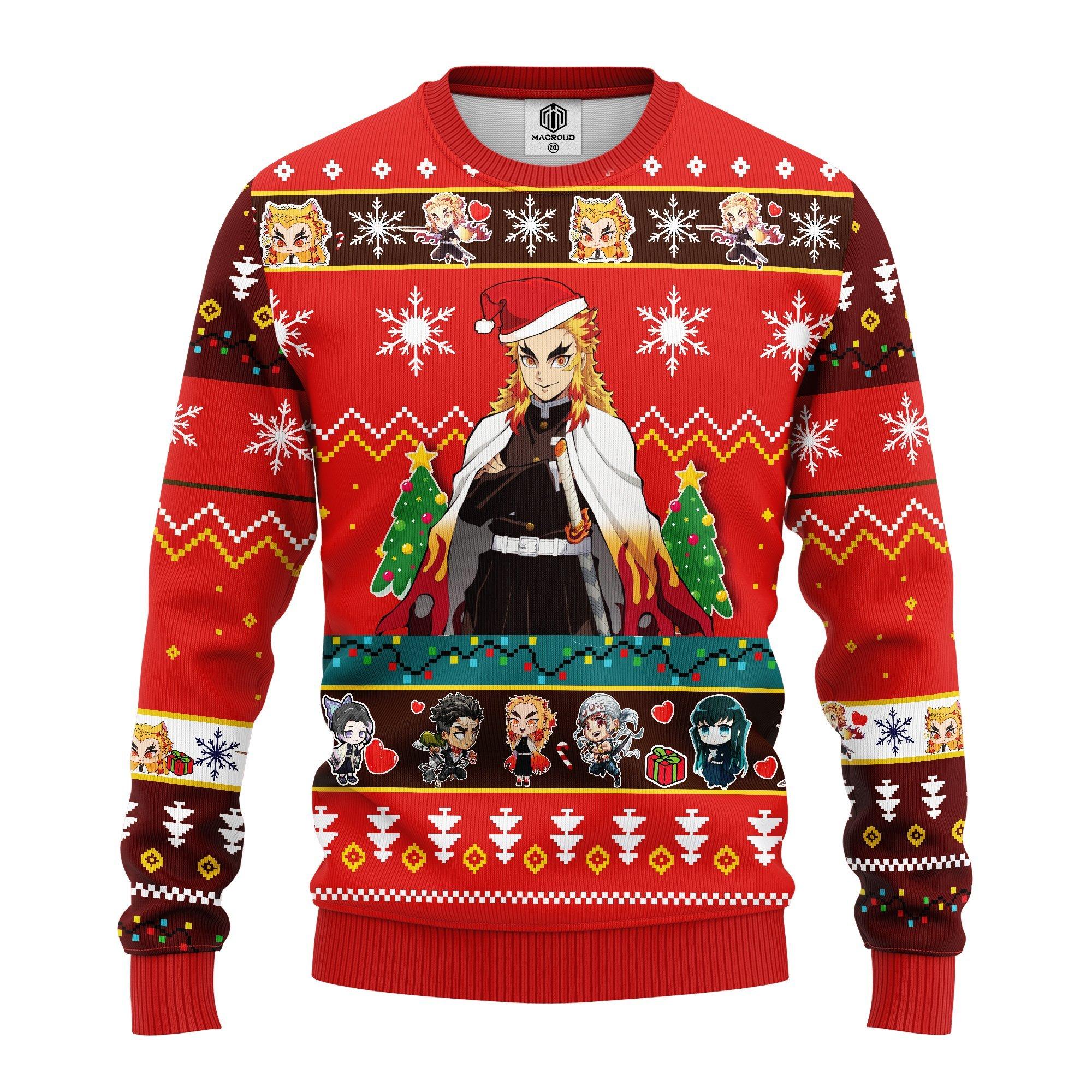 Buy Kyojuro Rengoku Demon Slayer Anime Ugly Christmas Sweater 275 ...