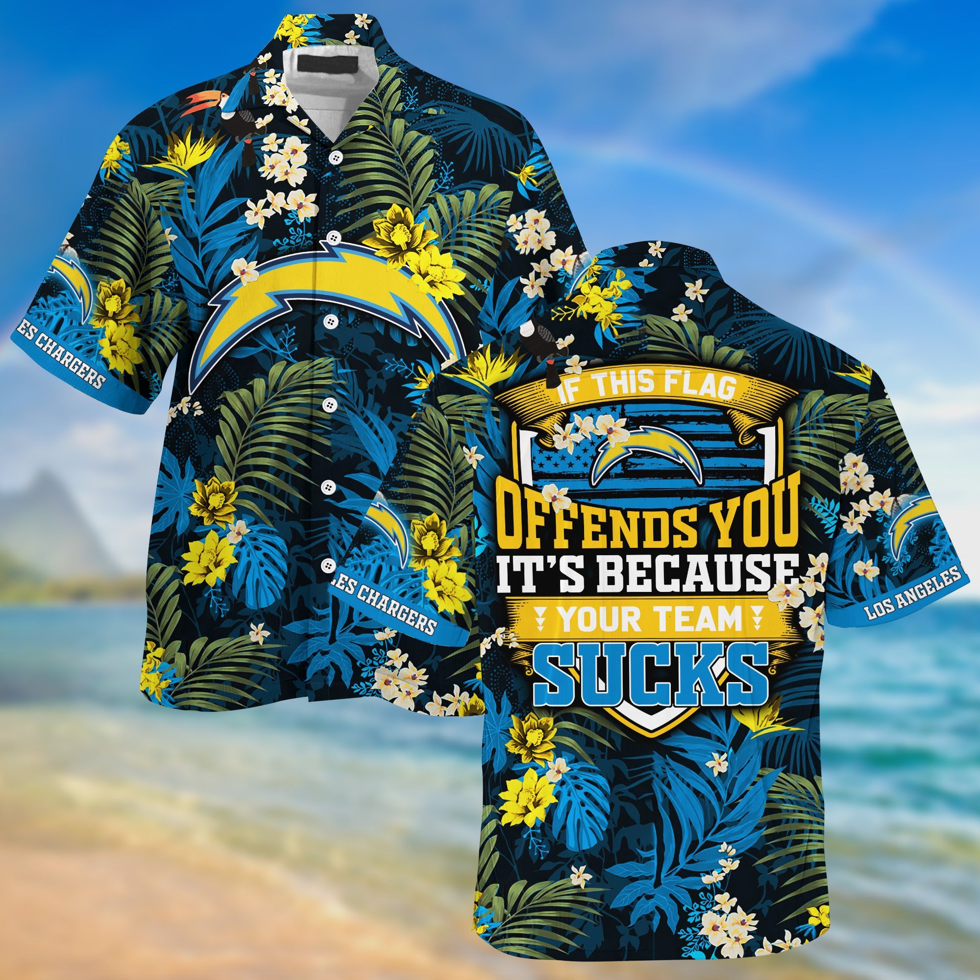 Buy Los Angeles Chargers NFL Summer Hawaiian Shirt And Shorts With Tropical Patterns